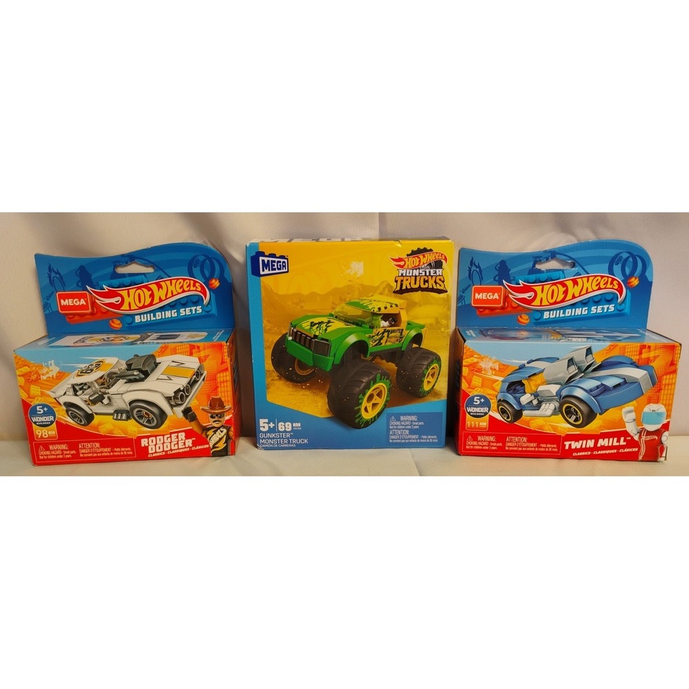 NIB‎ LOT Mega Hot Wheels Rodger Dodger Twin Mill Gunkster Monster Truck Building
